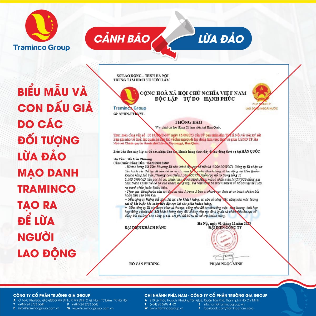 Cảnh báo thủ đoạn lừa đảo, mạo danh Traminco Group chiếm đoạt tiền của người lao động