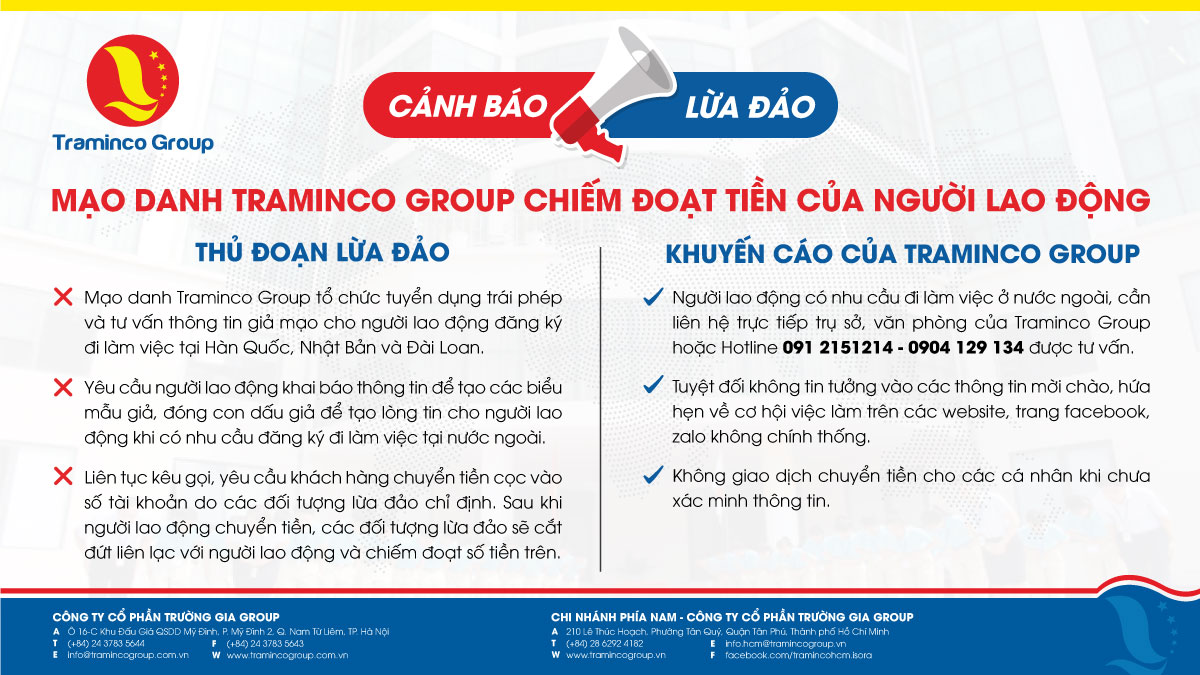 Cảnh báo thủ đoạn lừa đảo, mạo danh Traminco Group chiếm đoạt tiền của người lao động